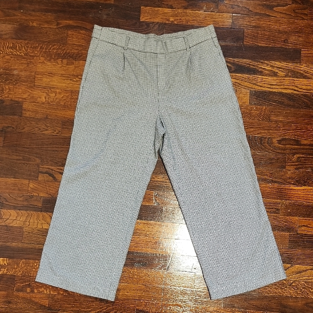 Zara Trafaluc Black and White Houndstooth Cropped Wide Leg Trousers